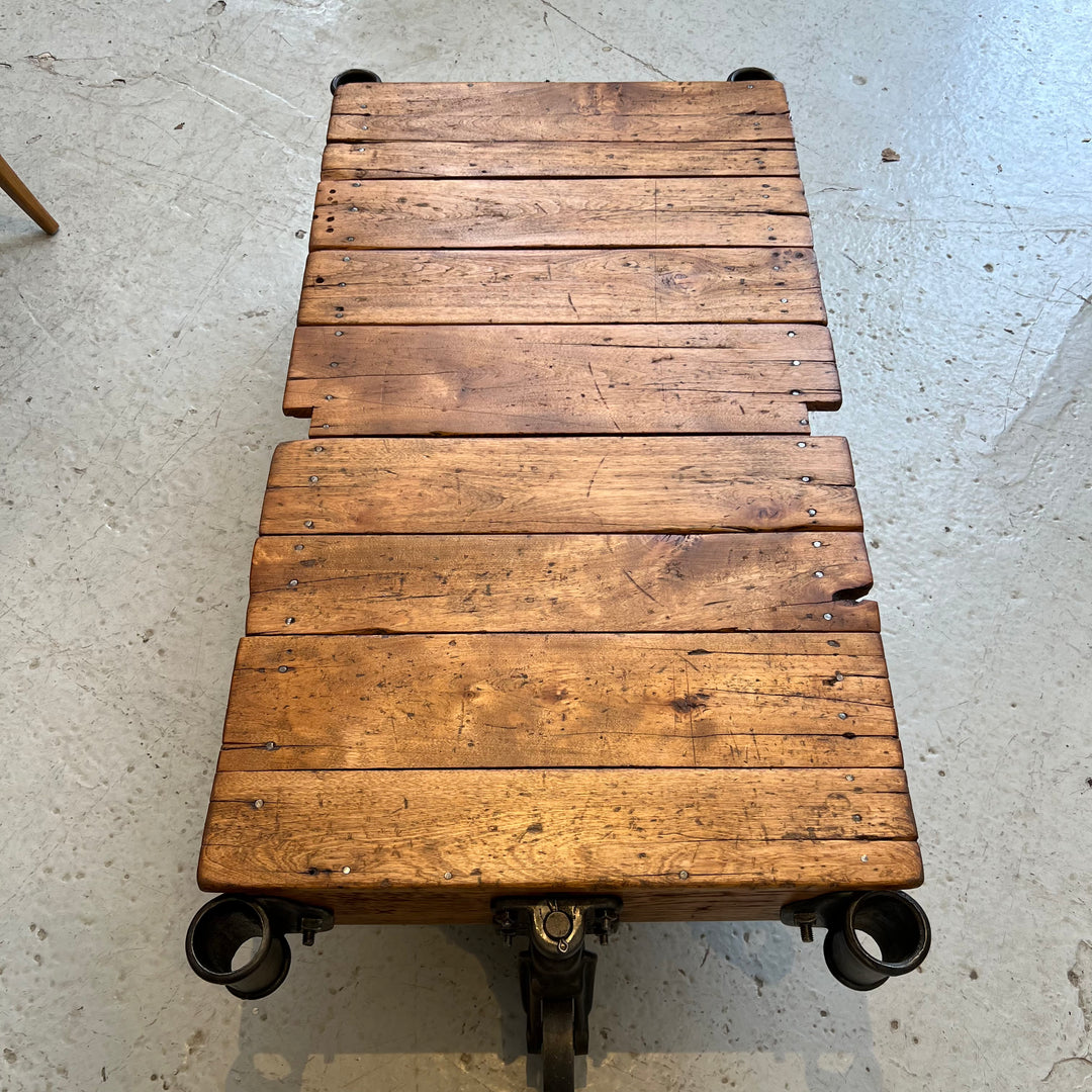 Restored Antique Wood Warehouse Cart Coffee Table