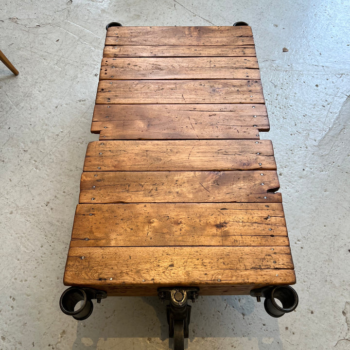 Restored Antique Wood Warehouse Cart Coffee Table