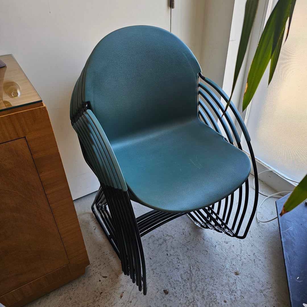 Steelcase Tom Grasman Steel Frame Teal Molded Plastic Stackable Chair